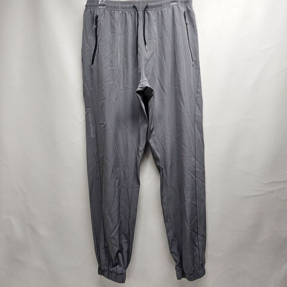 TechTraining Gray Active Pants Zip Pockets Drawstring 100% Polyester